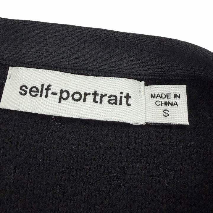 Excellent SELF PORTRAIT collarless jacket Tweed rhinestone cropped pants black S