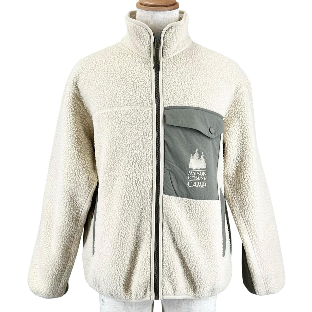 Great MAISON KITSUNE Jacket Logo print zip-up fleece Ivory mens S PM02136WM2031