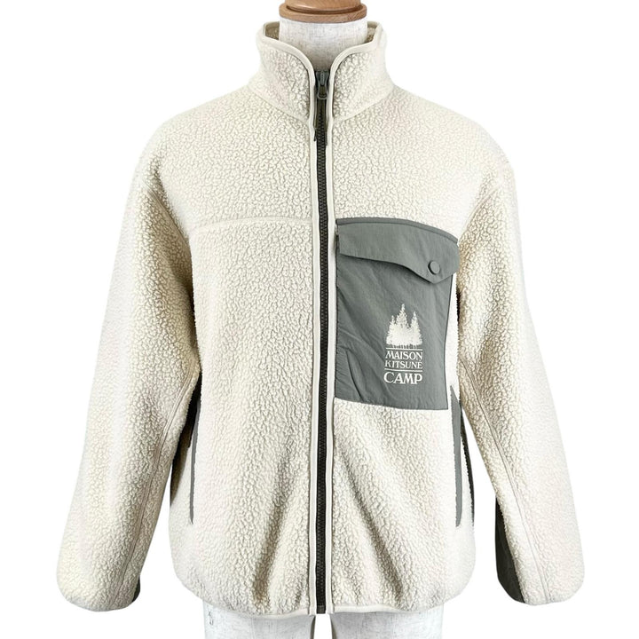 Great MAISON KITSUNE Jacket Logo print zip-up fleece Ivory mens S PM02136WM2031