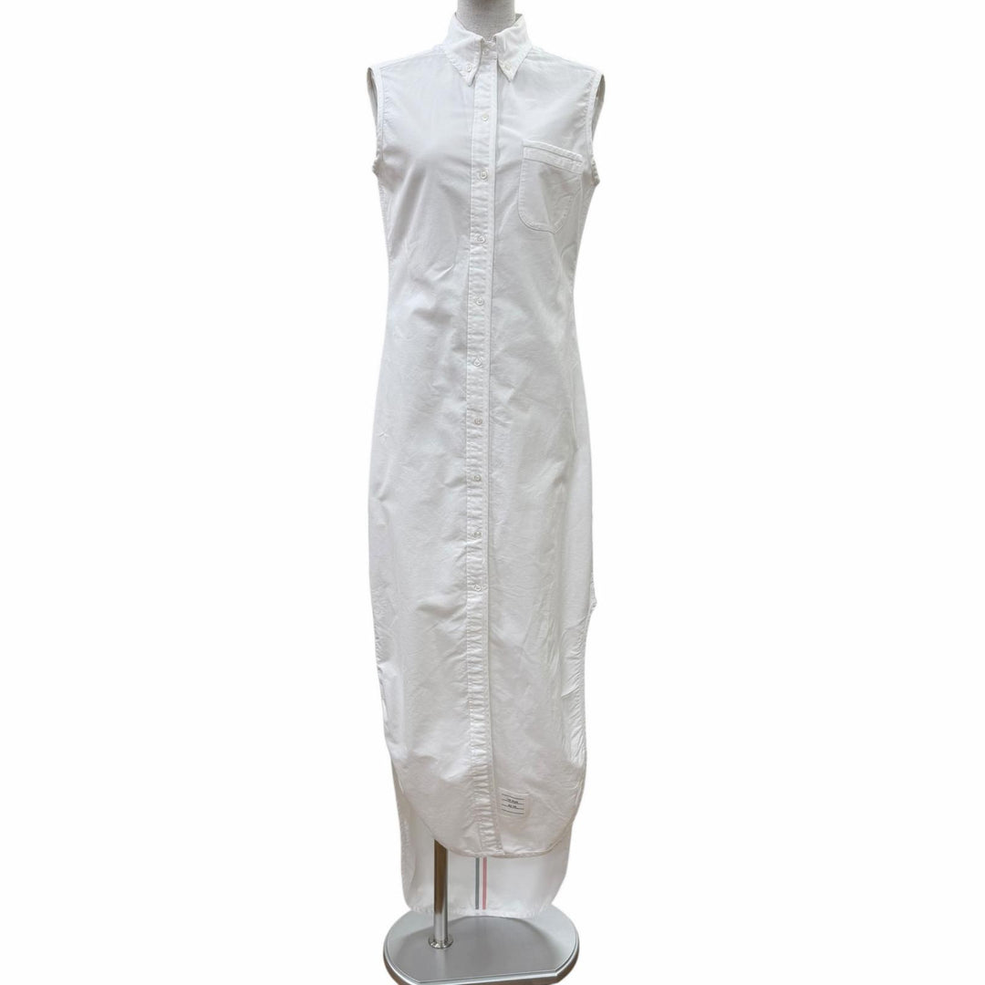 Excellent THOM BROWNE one piece Sleeveless shirt white cotton Women 40 FDSD45A