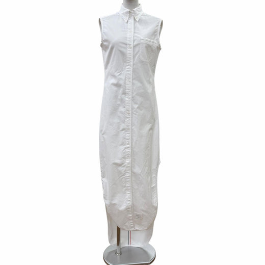 Excellent THOM BROWNE one piece Sleeveless shirt white cotton Women 40 FDSD45A