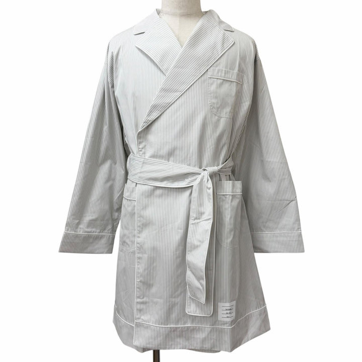 Pristine THOM BROWNE coat Striped Pattern Belted Gown gray cotton mens