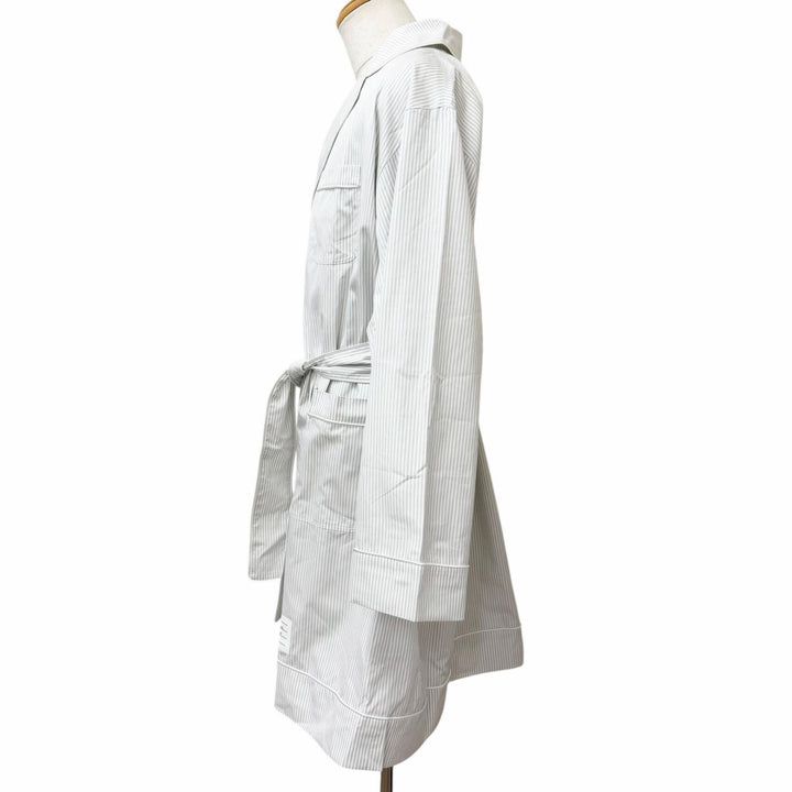 Pristine THOM BROWNE coat Striped Pattern Belted Gown gray cotton mens