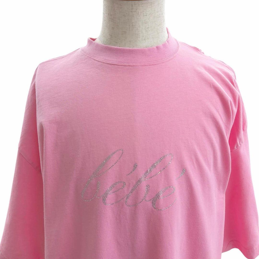 Pristine BALENCIAGA Short sleeve T-shirt Rhinestone Gathered Oversized pink