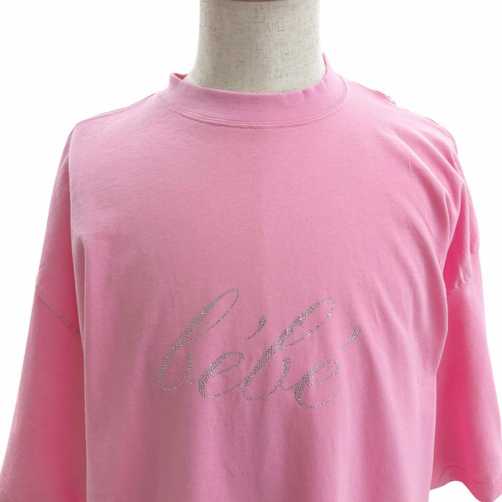 Pristine BALENCIAGA Short sleeve T-shirt Rhinestone Gathered Oversized pink