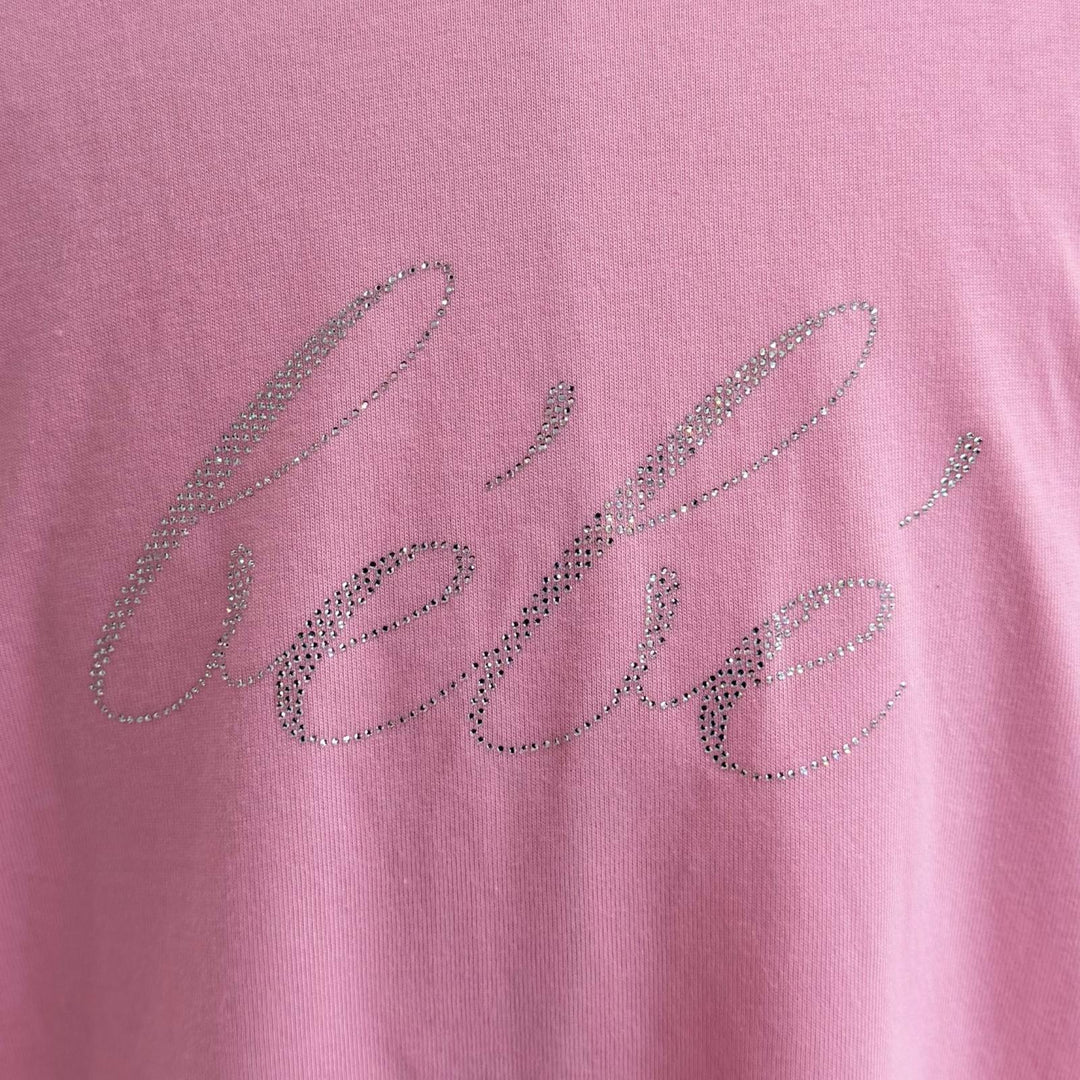 Pristine BALENCIAGA Short sleeve T-shirt Rhinestone Gathered Oversized pink