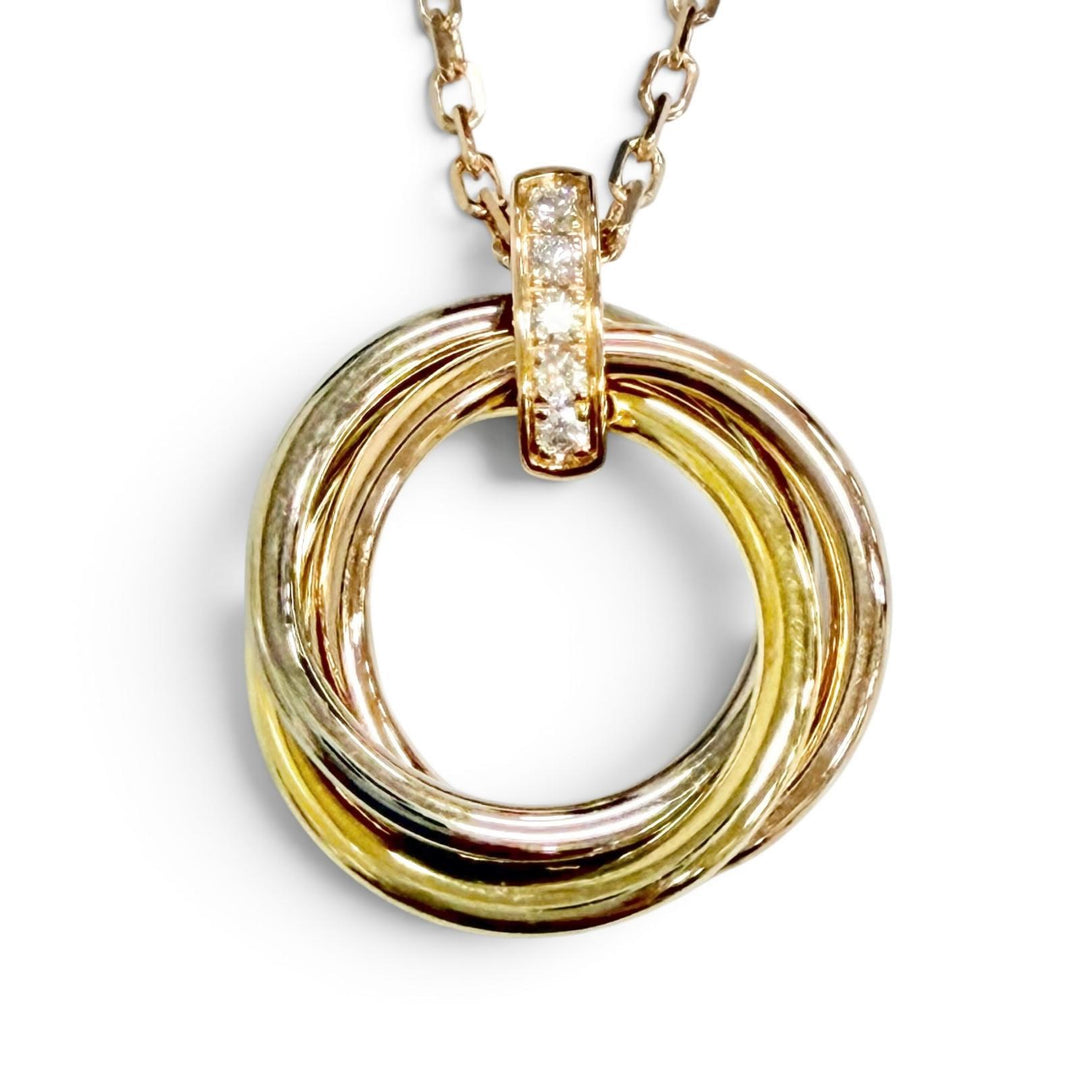 Excellent Cartier Trinity Diamond 5P Necklace, Medium, 750 YG PG WG WR0551
