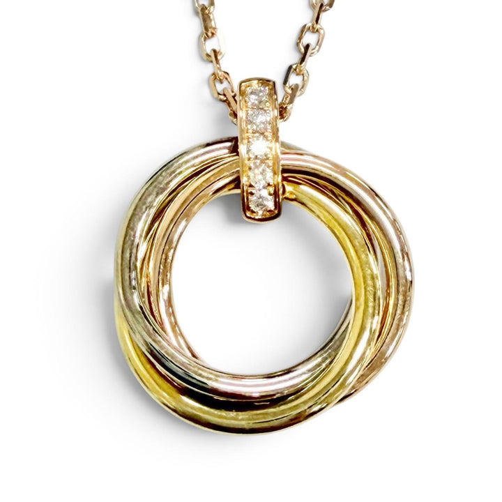 Excellent Cartier Trinity Diamond 5P Necklace, Medium, 750 YG PG WG WR0551