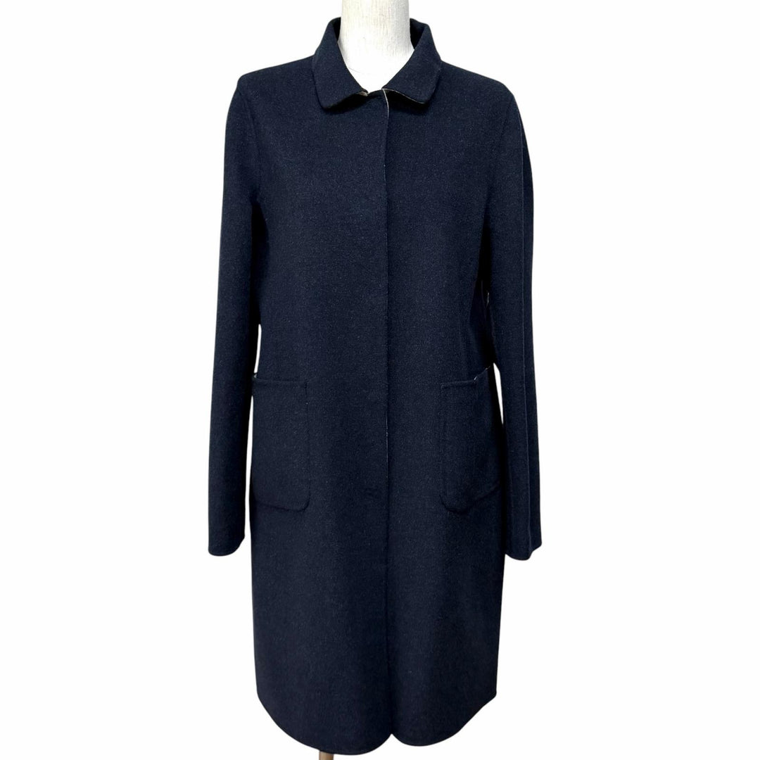 Excellent WEEKEND MaxMara coat Reversible plain wool Navy wool Women 44 50860279