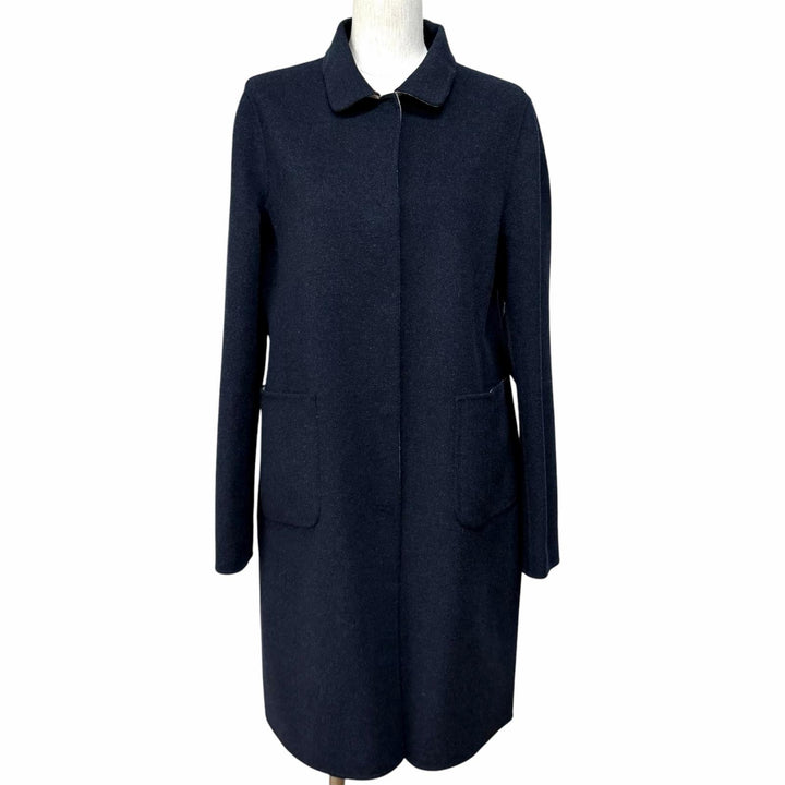 Excellent WEEKEND MaxMara coat Reversible plain wool Navy wool Women 44 50860279