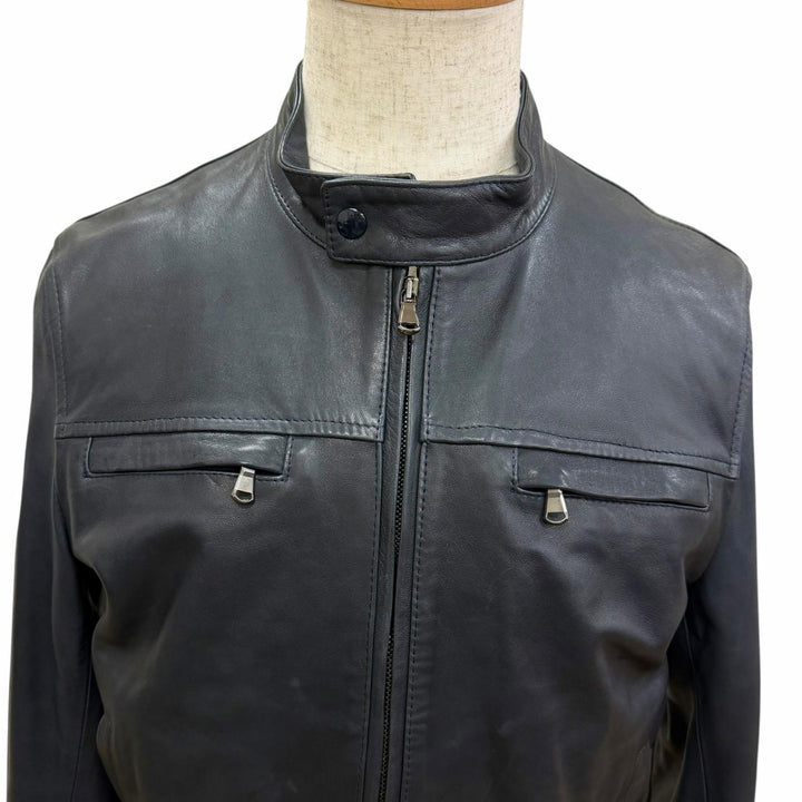 Great EMMETI leather jacket SAMUELE Stand collar Dark navy Lamb