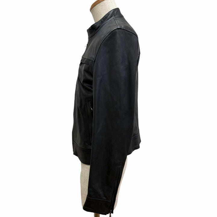 Great EMMETI leather jacket SAMUELE Stand collar Dark navy Lamb