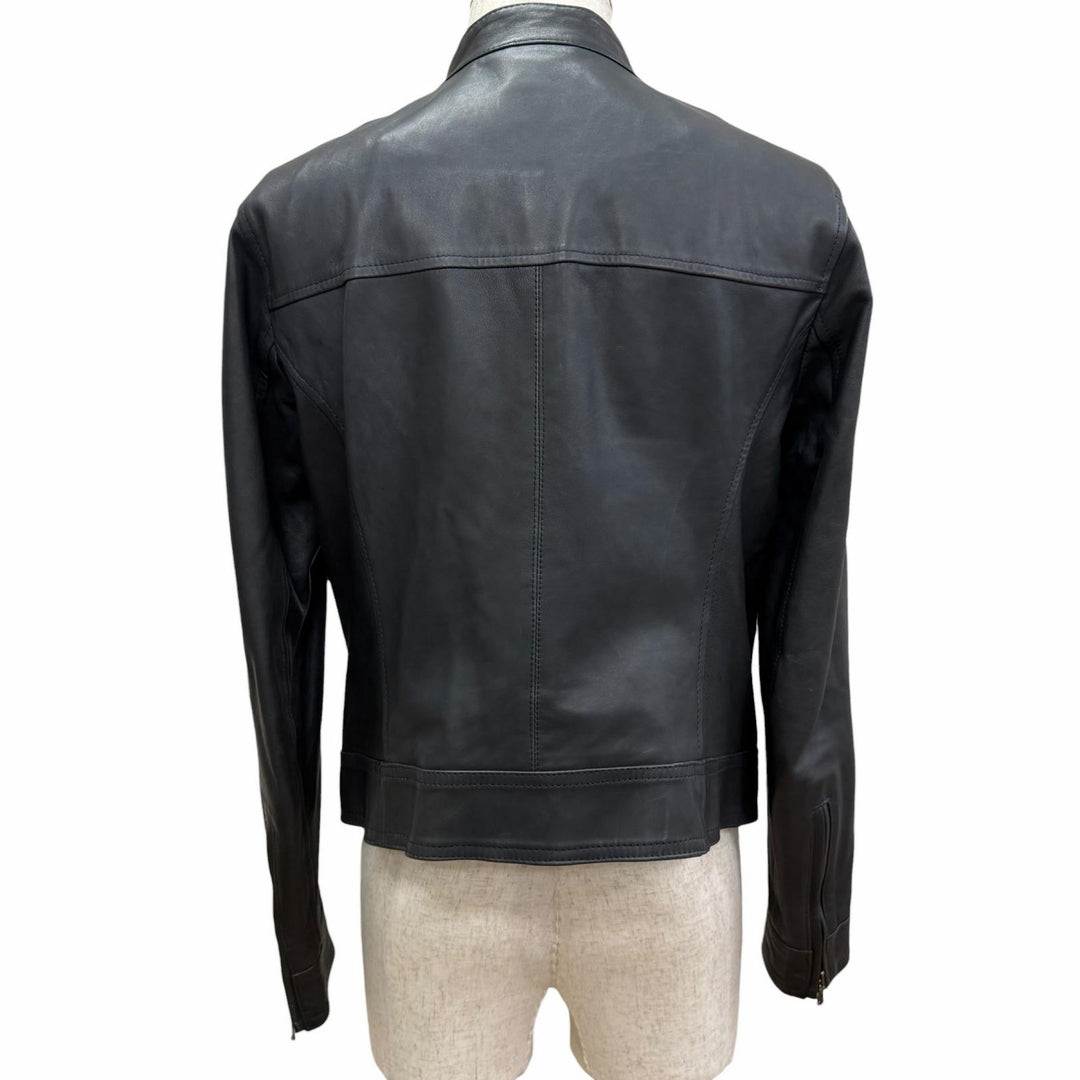Great EMMETI leather jacket SAMUELE Stand collar Dark navy Lamb