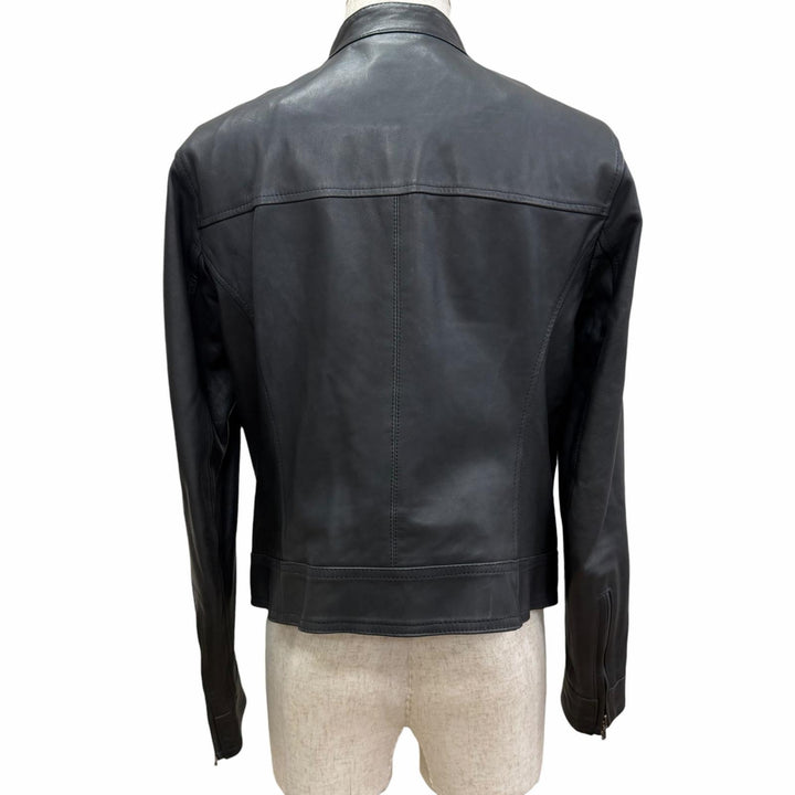 Great EMMETI leather jacket SAMUELE Stand collar Dark navy Lamb