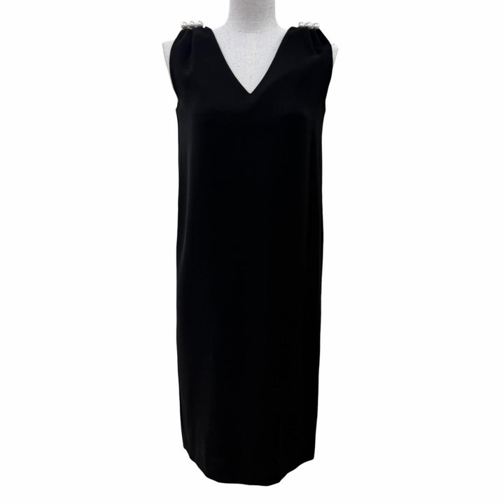 Excellent YOKO CHAN one piece Sleeveless with fake pearls black 36 YCD-218-392