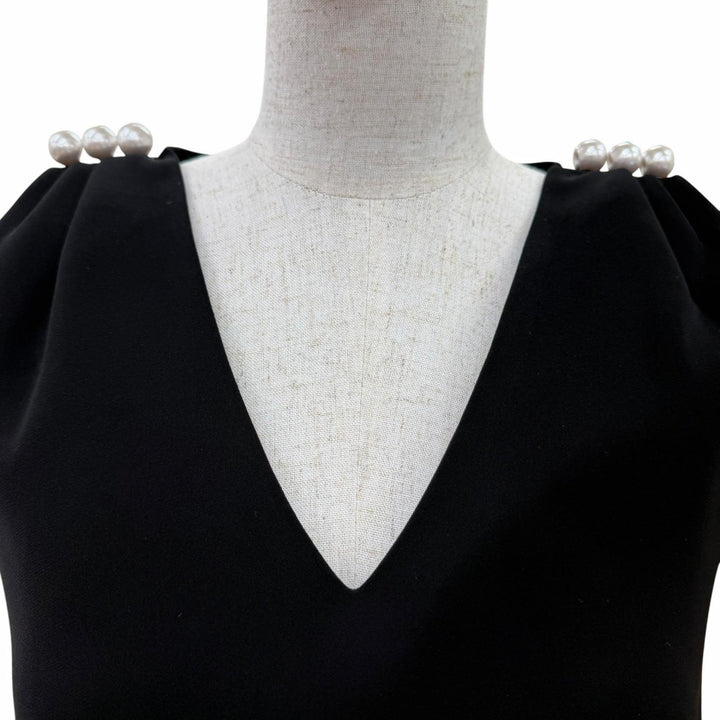 Excellent YOKO CHAN one piece Sleeveless with fake pearls black 36 YCD-218-392