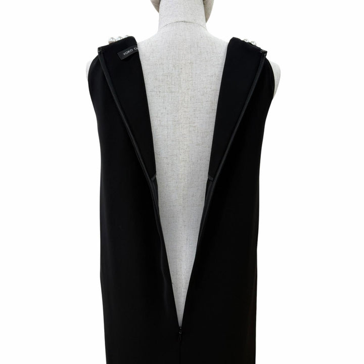 Excellent YOKO CHAN one piece Sleeveless with fake pearls black 36 YCD-218-392