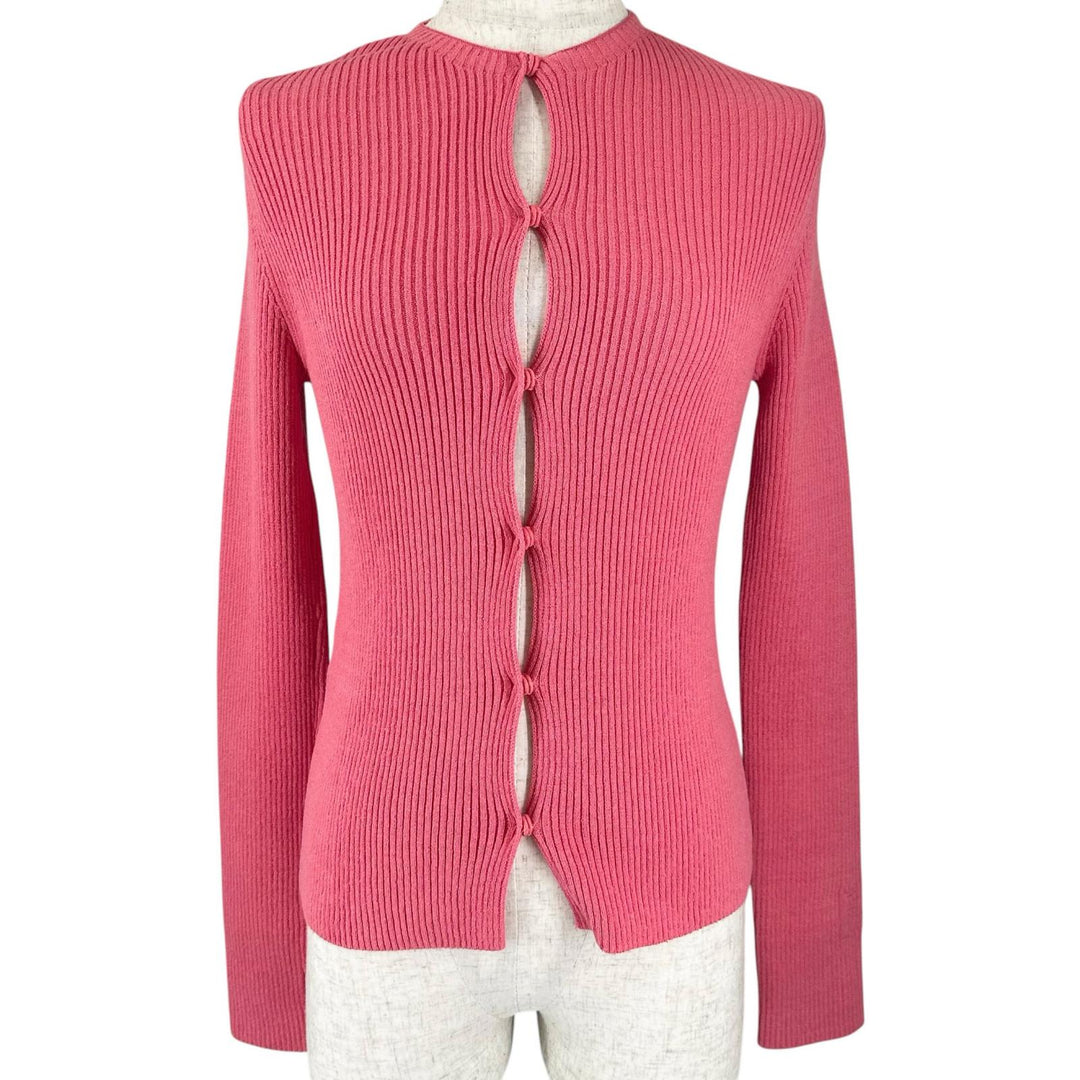 Pristine FENDI cardigan FF logo slit rib knit pink cotton Women 40 FZC963