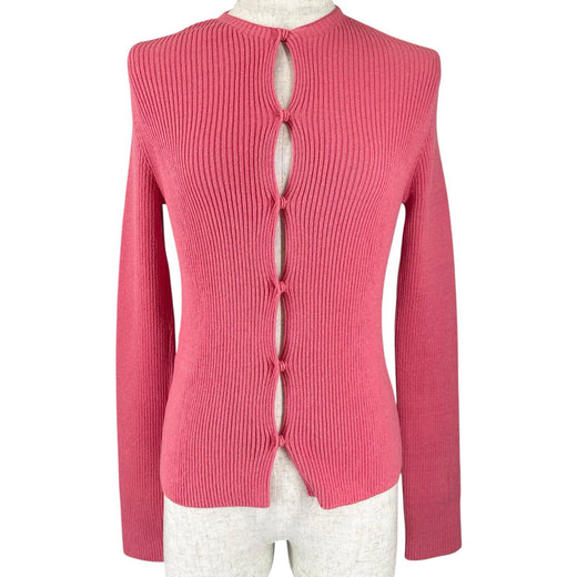 Pristine FENDI cardigan FF logo slit rib knit pink cotton Women 40 FZC963