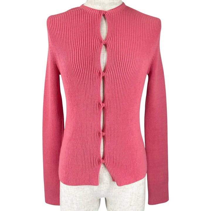 Pristine FENDI cardigan FF logo slit rib knit pink cotton Women 40 FZC963