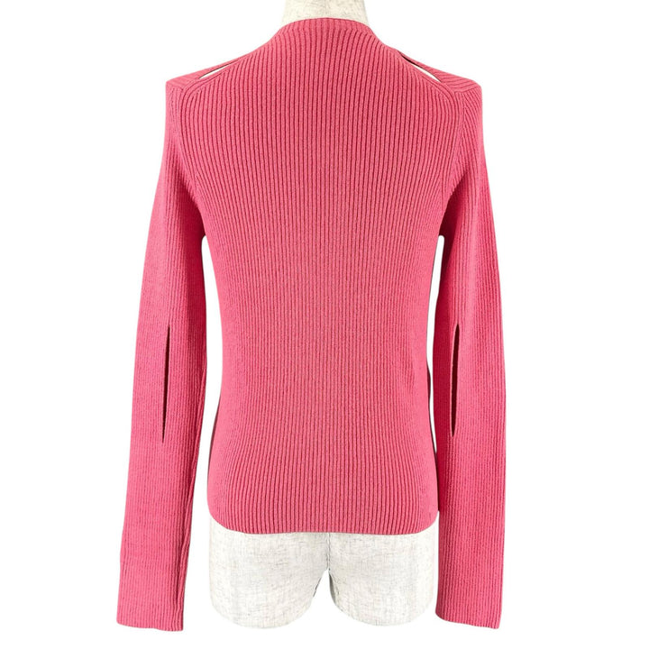 Pristine FENDI cardigan FF logo slit rib knit pink cotton Women 40 FZC963