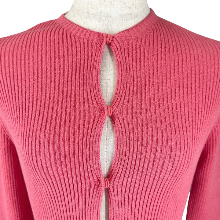 Pristine FENDI cardigan FF logo slit rib knit pink cotton Women 40 FZC963