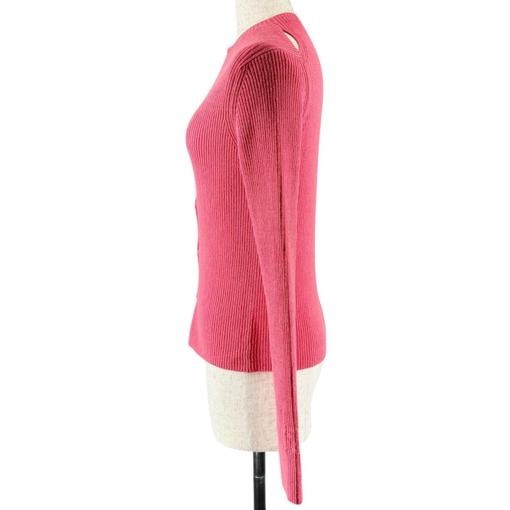 Pristine FENDI cardigan FF logo slit rib knit pink cotton Women 40 FZC963