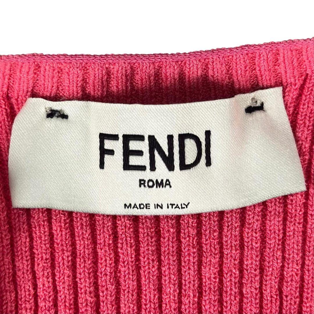 Pristine FENDI cardigan FF logo slit rib knit pink cotton Women 40 FZC963