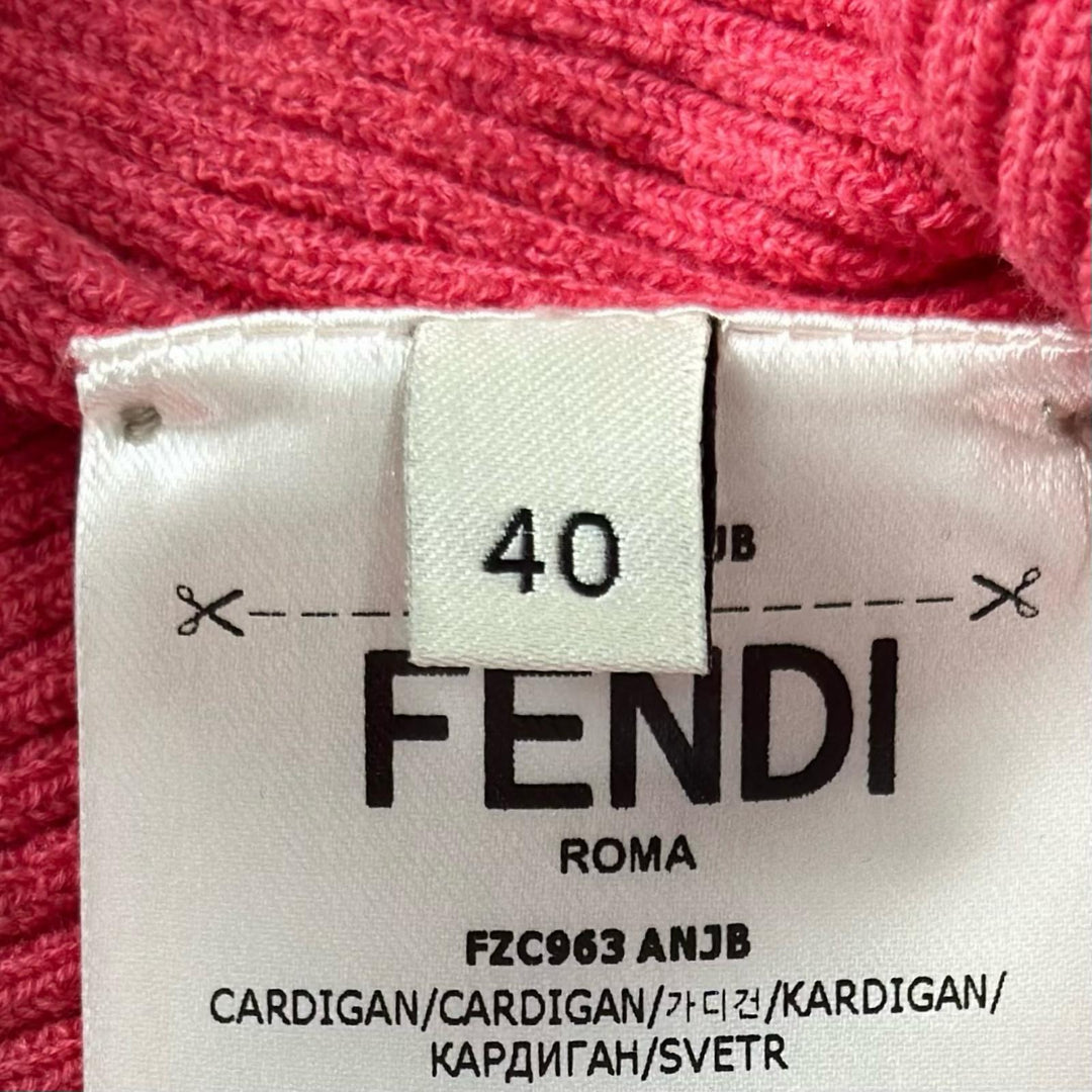 Pristine FENDI cardigan FF logo slit rib knit pink cotton Women 40 FZC963