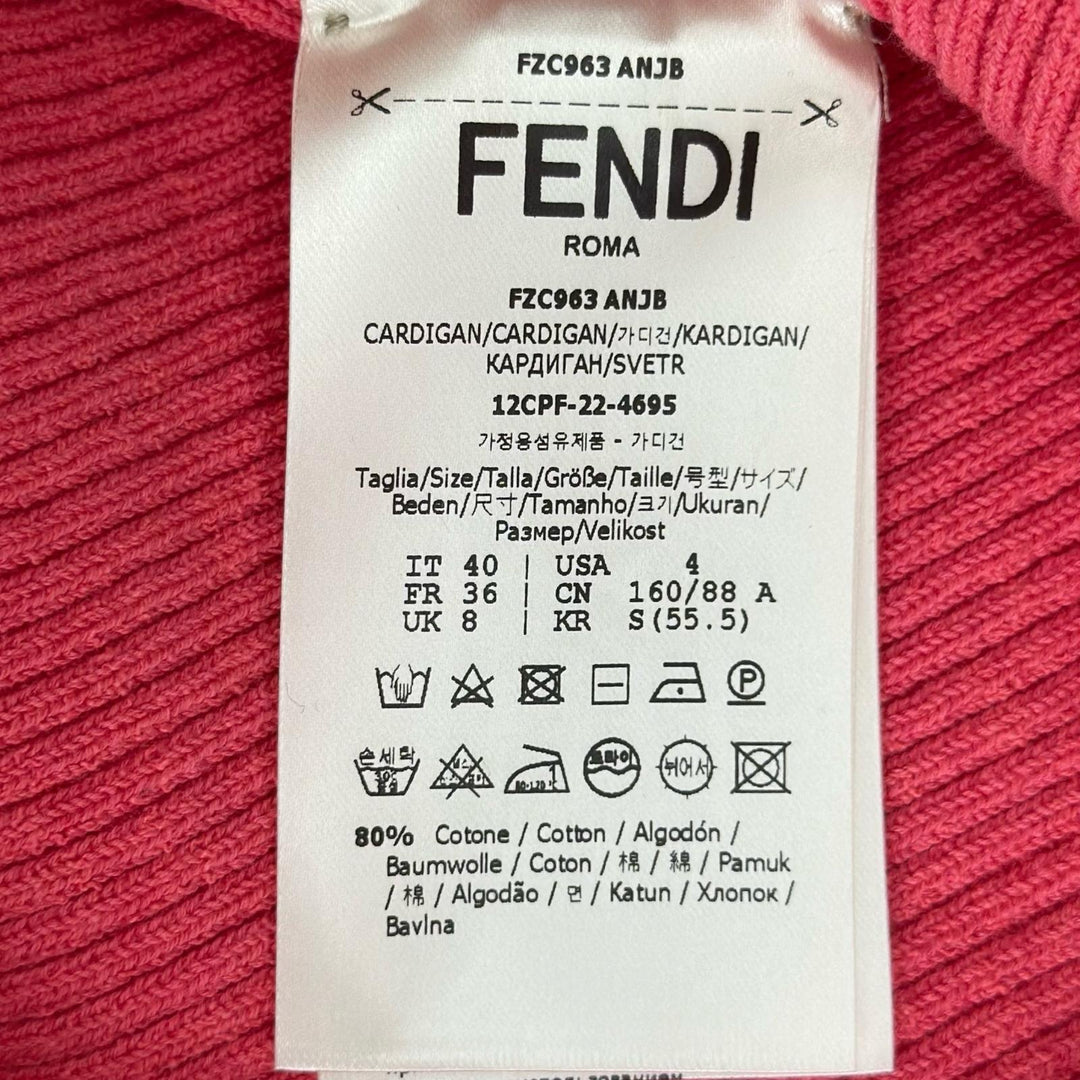Pristine FENDI cardigan FF logo slit rib knit pink cotton Women 40 FZC963