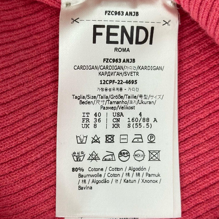 Pristine FENDI cardigan FF logo slit rib knit pink cotton Women 40 FZC963