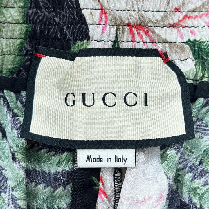 Great GUCCI Pants Logo Button Hawaiian Print Shorts green silk Women 38 619508
