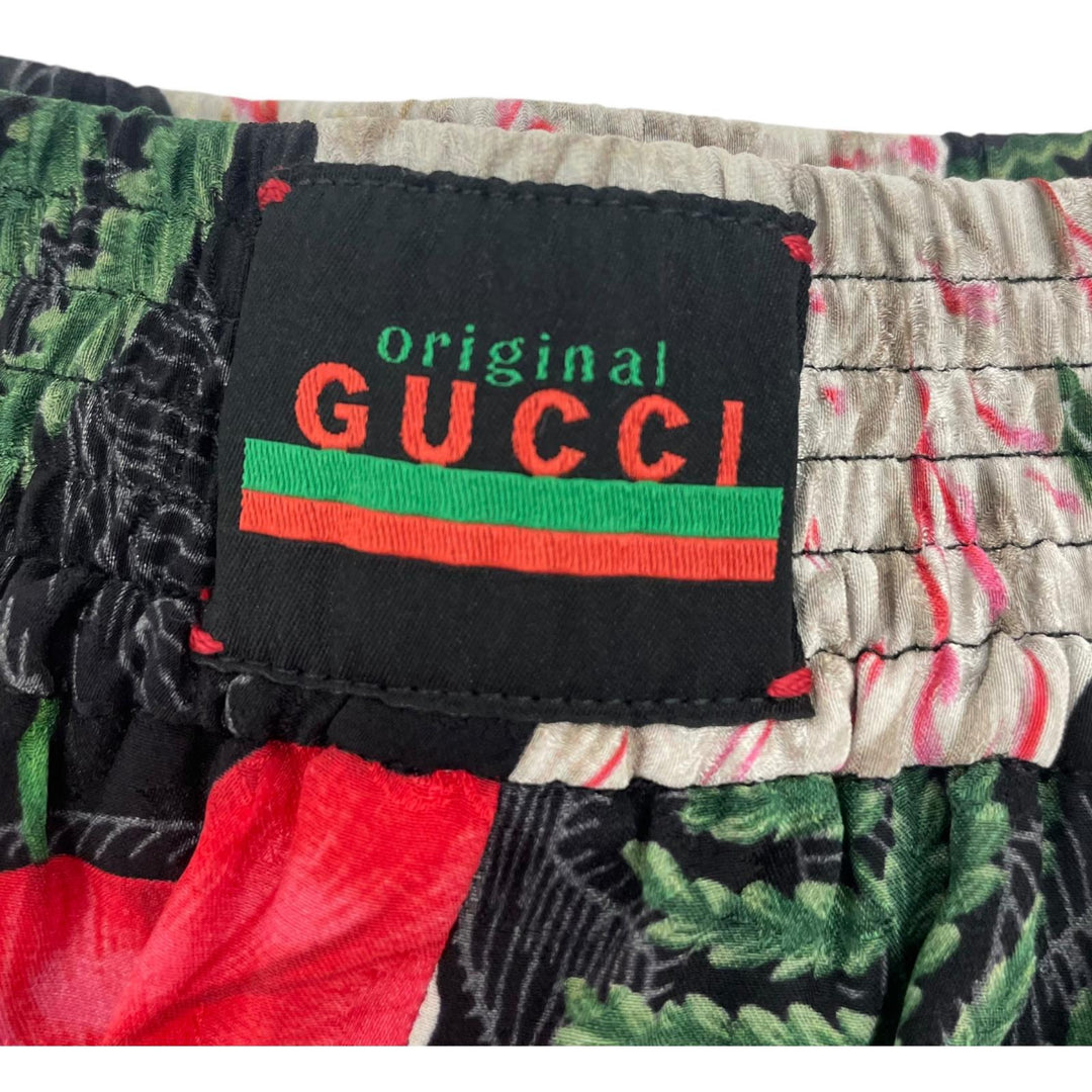 Great GUCCI Pants Logo Button Hawaiian Print Shorts green silk Women 38 619508
