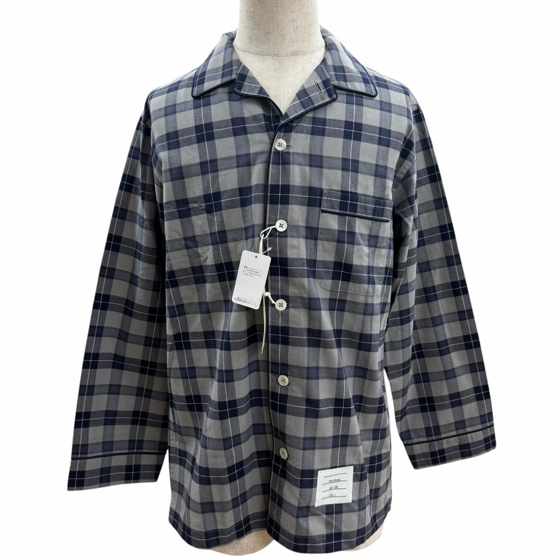 Pristine THOM BROWNE Long sleeve shirt Tartan check pajamas Navy
