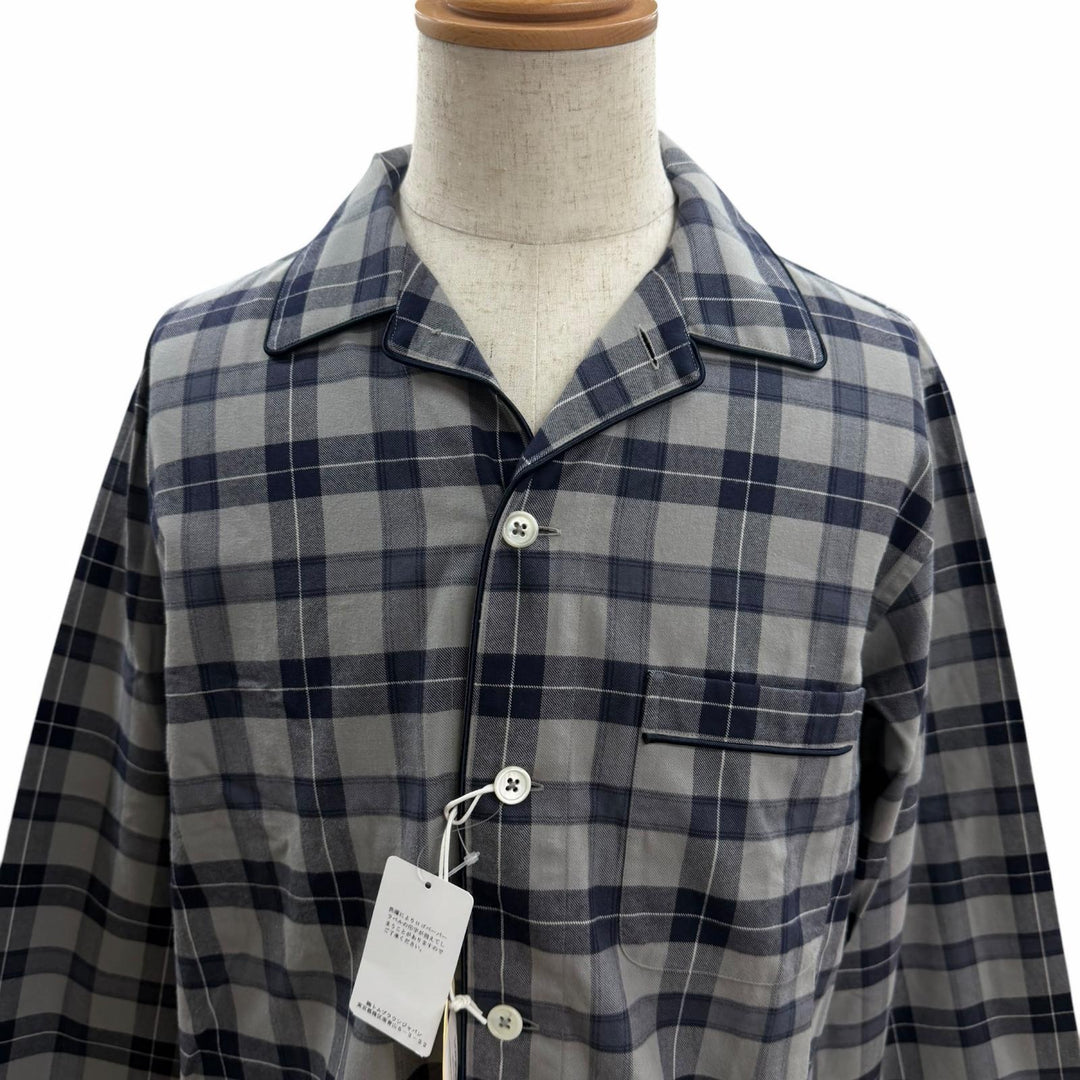Pristine THOM BROWNE Long sleeve shirt Tartan check pajamas Navy