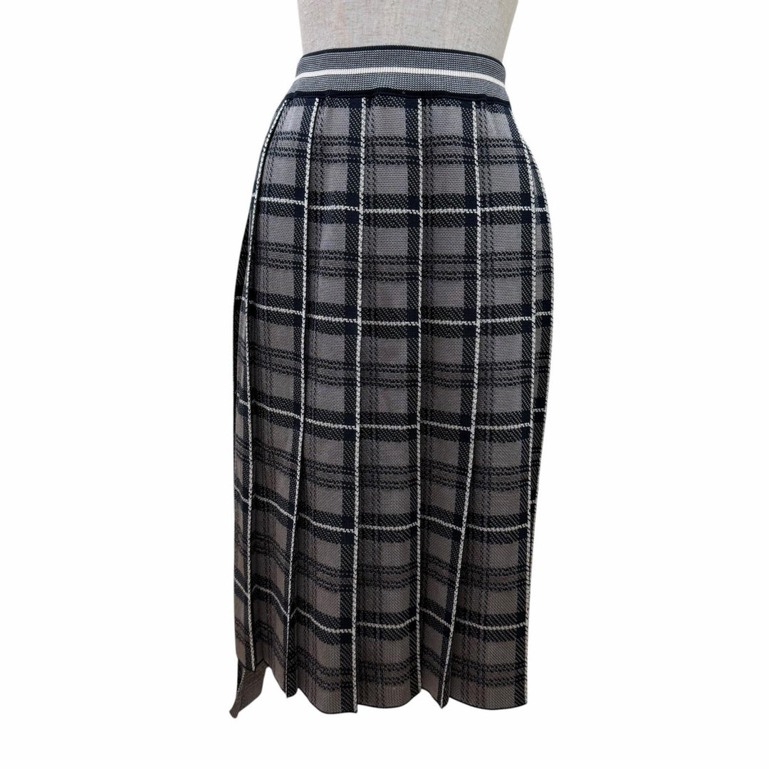 Excellent THOM BROWNE Pleated skirt Check Pattern gray silk 2 MKK016A-Y3504-035