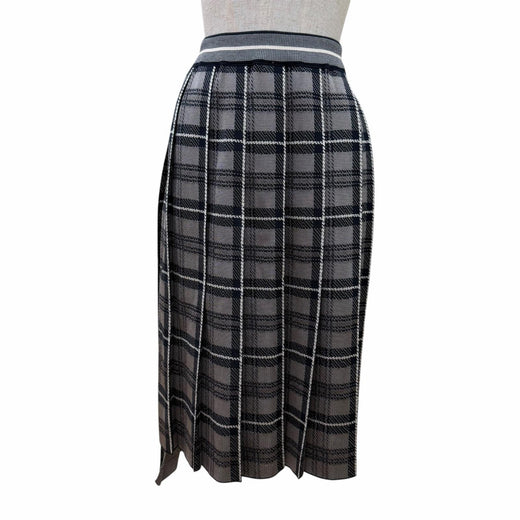 Excellent THOM BROWNE Pleated skirt Check Pattern gray silk 2 MKK016A-Y3504-035