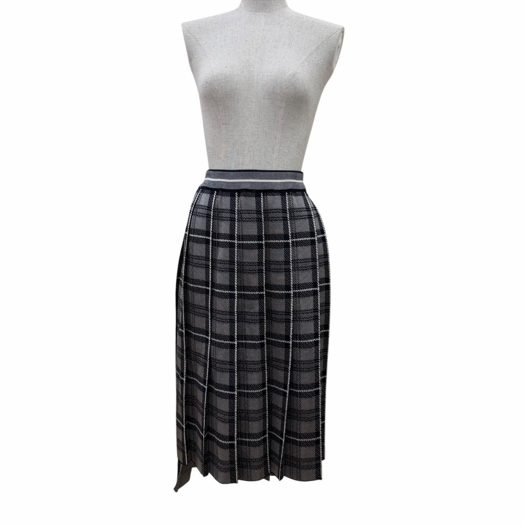 Excellent THOM BROWNE Pleated skirt Check Pattern gray silk 2 MKK016A-Y3504-035