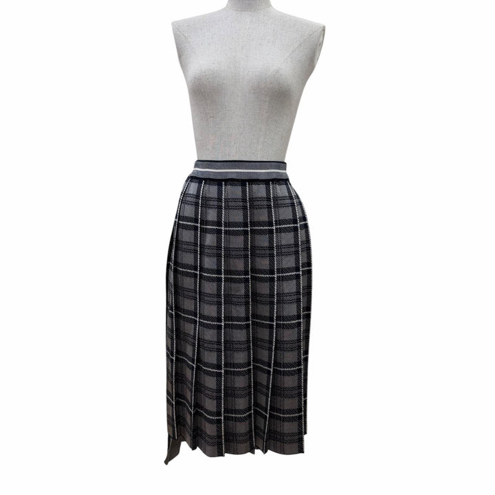 Excellent THOM BROWNE Pleated skirt Check Pattern gray silk 2 MKK016A-Y3504-035