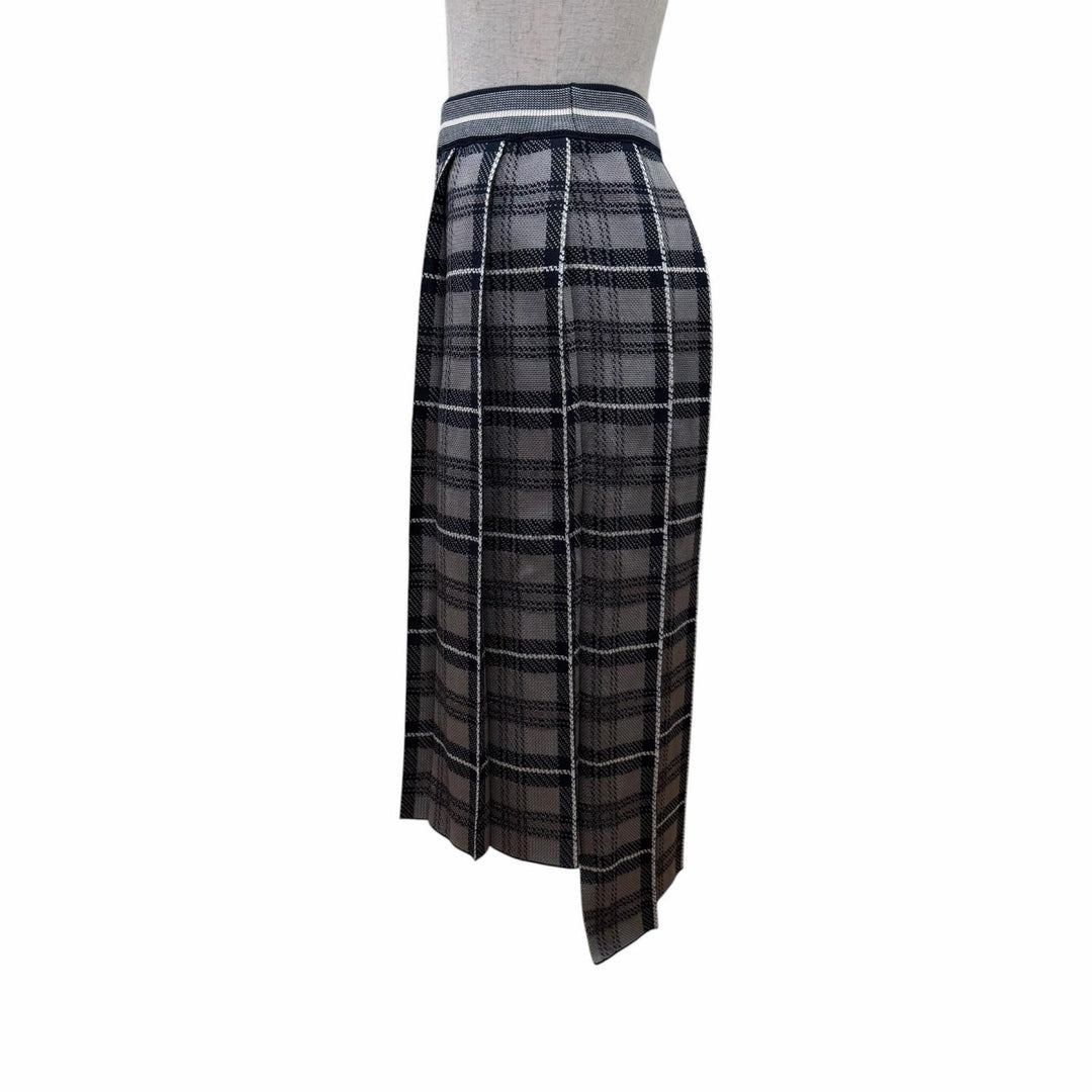 Excellent THOM BROWNE Pleated skirt Check Pattern gray silk 2 MKK016A-Y3504-035