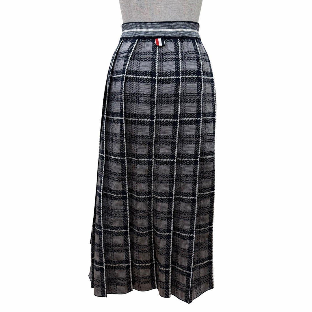 Excellent THOM BROWNE Pleated skirt Check Pattern gray silk 2 MKK016A-Y3504-035