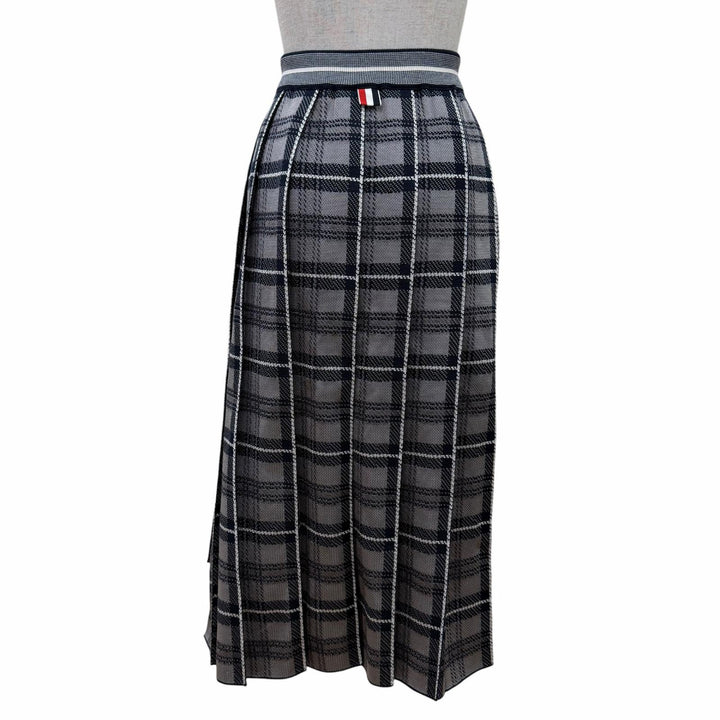 Excellent THOM BROWNE Pleated skirt Check Pattern gray silk 2 MKK016A-Y3504-035