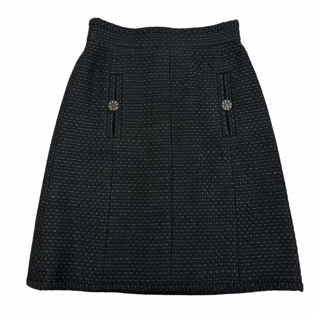 Great CHANEL skirt COCO Button Tweed black cotton Women 38 P53154V39572