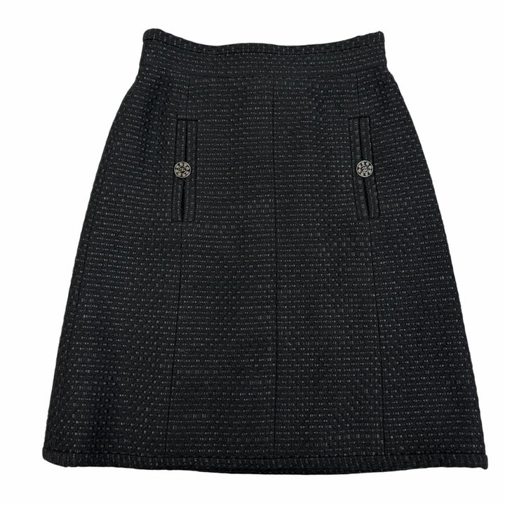 Great CHANEL skirt COCO Button Tweed black cotton Women 38 P53154V39572