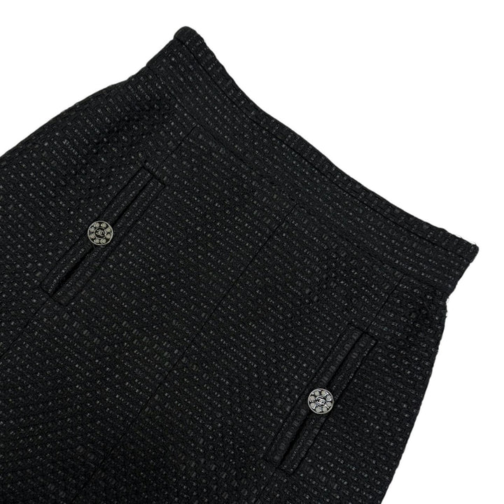 Great CHANEL skirt COCO Button Tweed black cotton Women 38 P53154V39572