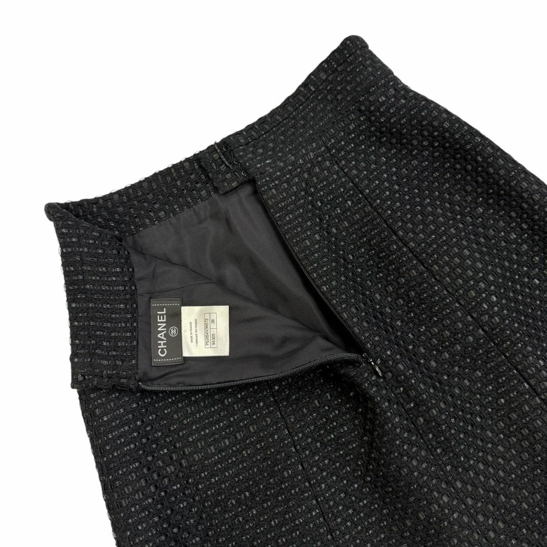 Great CHANEL skirt COCO Button Tweed black cotton Women 38 P53154V39572