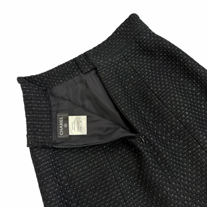 Great CHANEL skirt COCO Button Tweed black cotton Women 38 P53154V39572