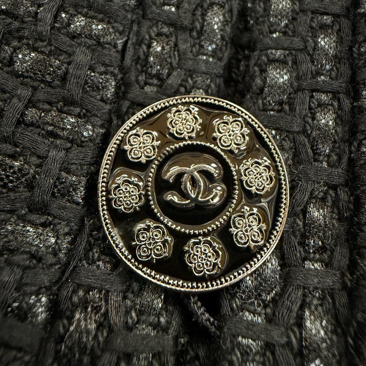 Great CHANEL skirt COCO Button Tweed black cotton Women 38 P53154V39572