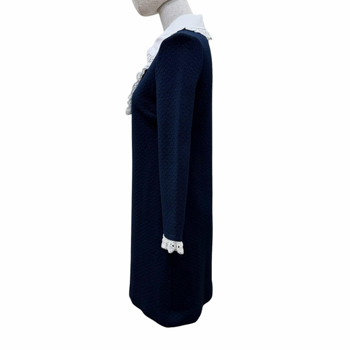 Excellent MIUMIU one piece Lace design Long sleeves Navy cotton Women S MJA798