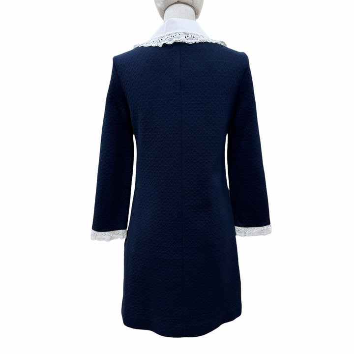 Excellent MIUMIU one piece Lace design Long sleeves Navy cotton Women S MJA798